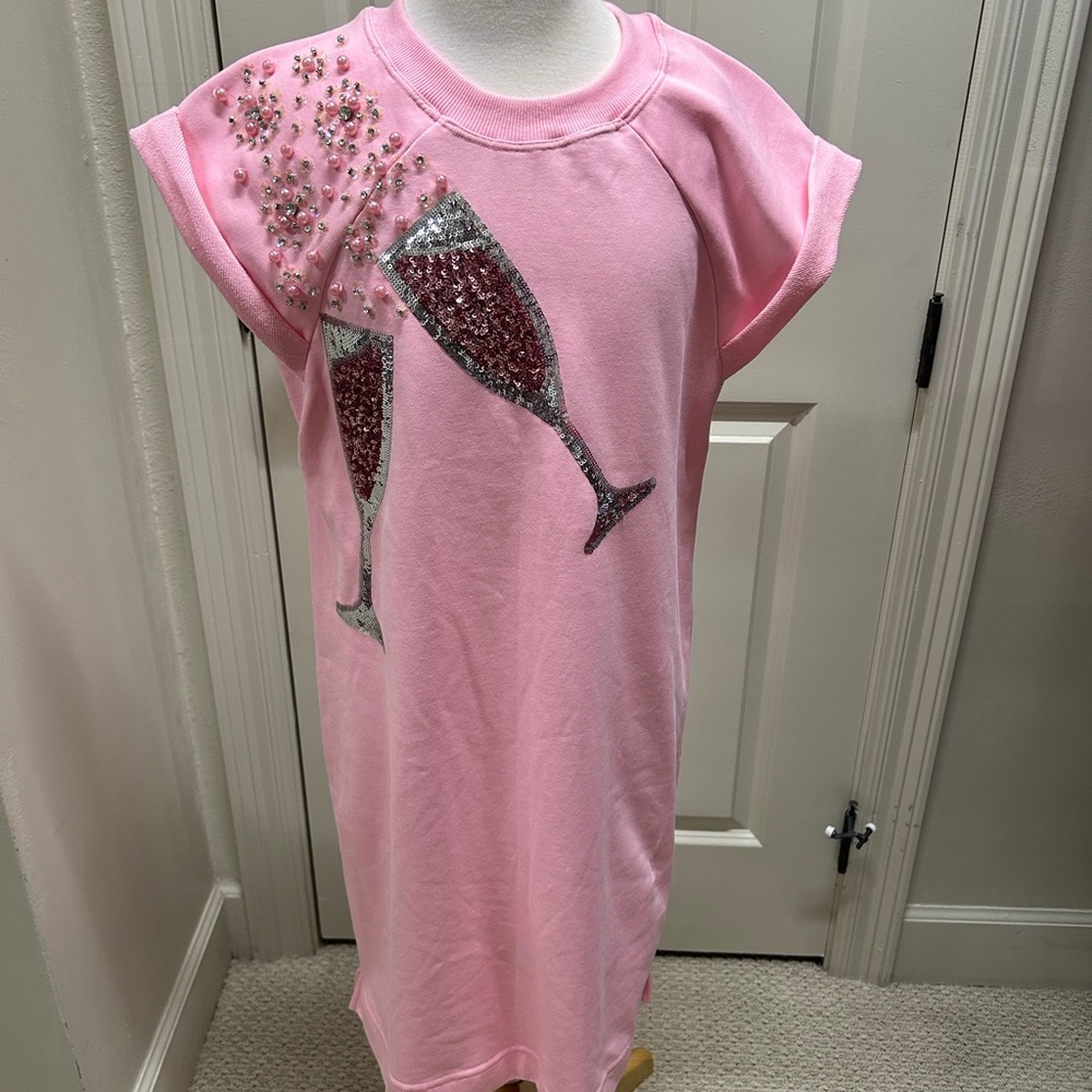 Pink Dress with Sequin Champagne Glass Design